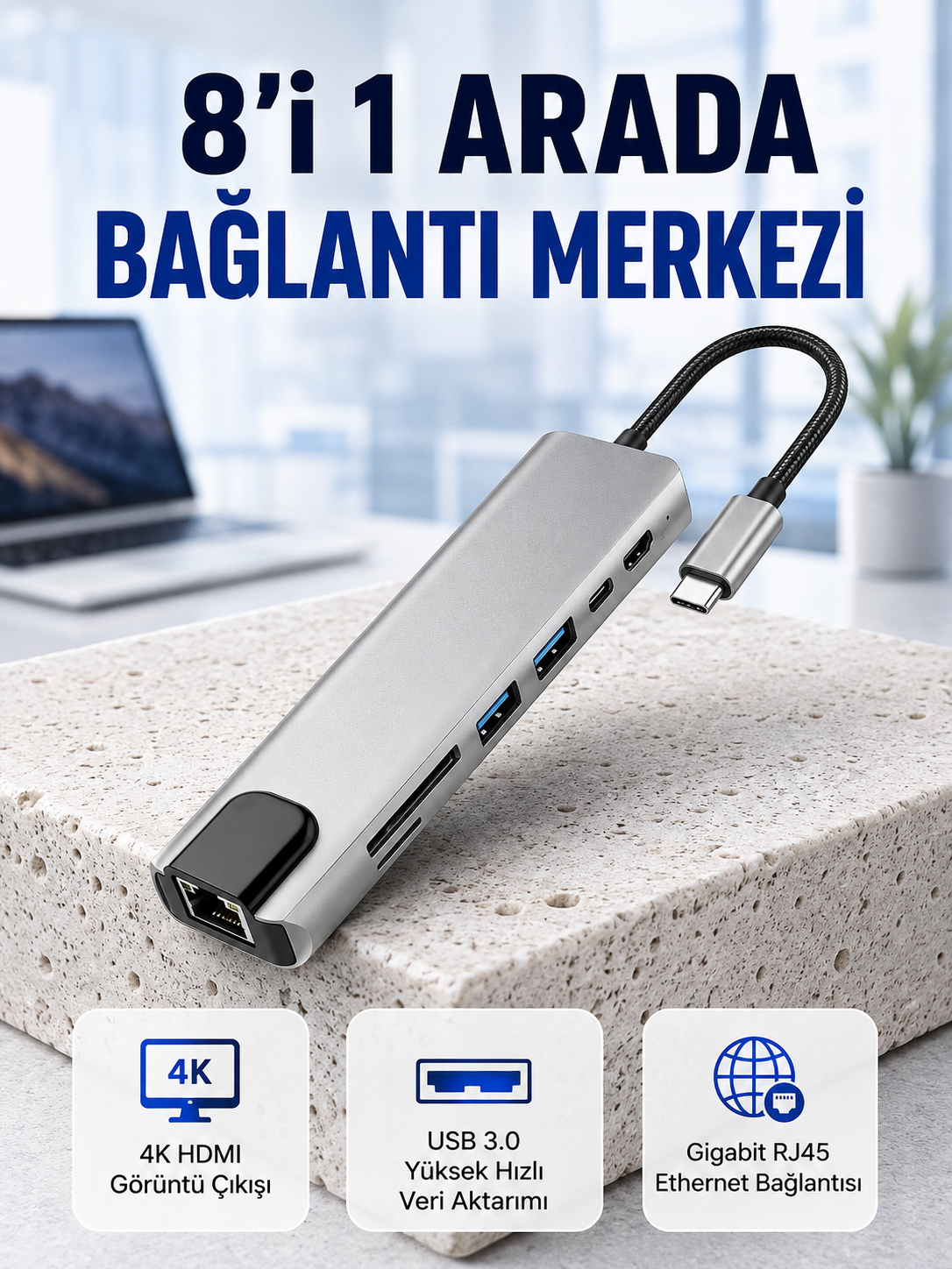Seyahat Dostu 8‑in‑1 Hub – Şarj & Veri & Video & Ağ için Eksiksiz Çözüm (Kopya) - Lisinya