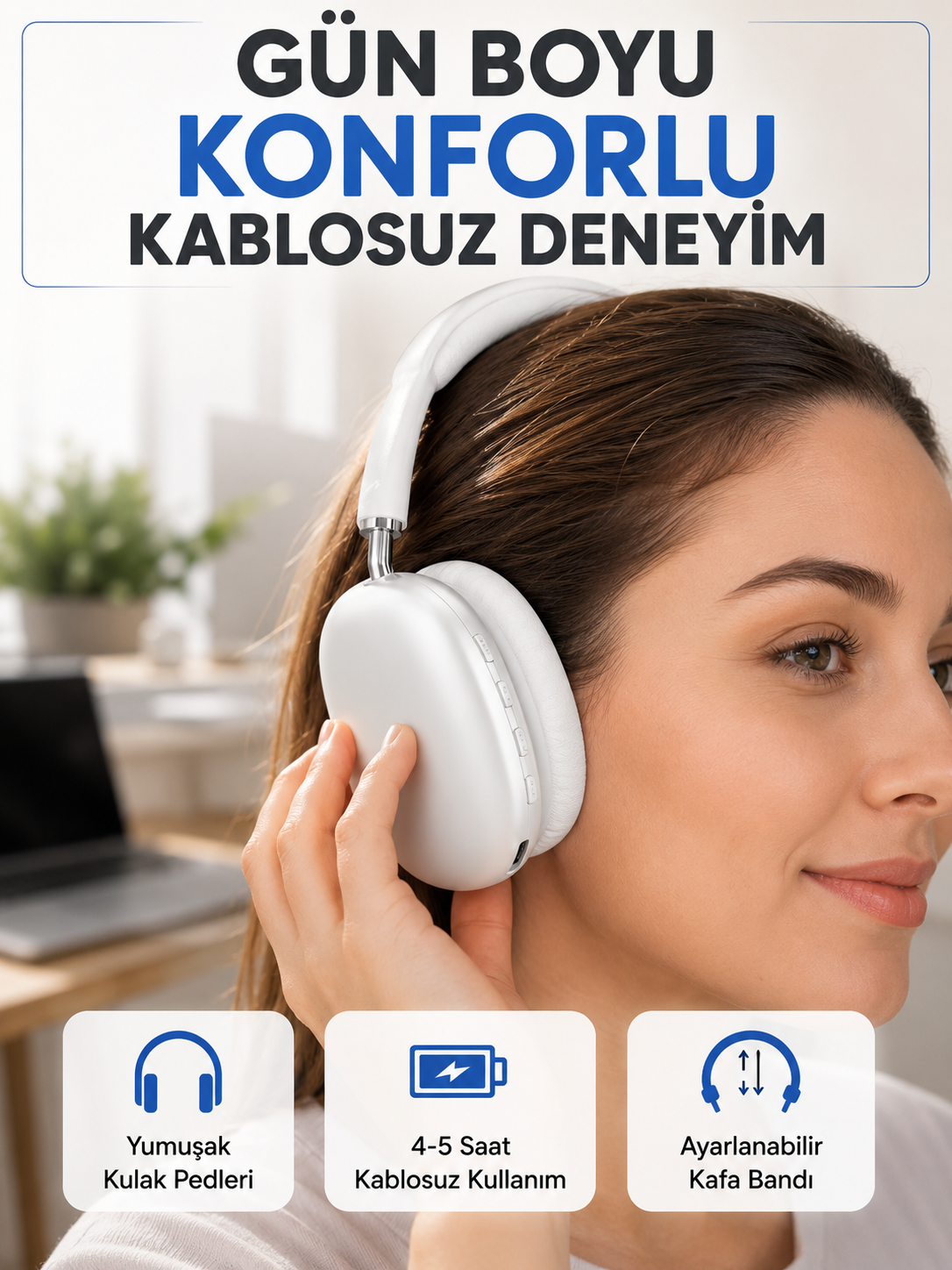 Gürültü Azaltmalı Bluetooth Kulaklık | 5 Saat Kesintisiz Müzik Yeni Nesil - Lisinya