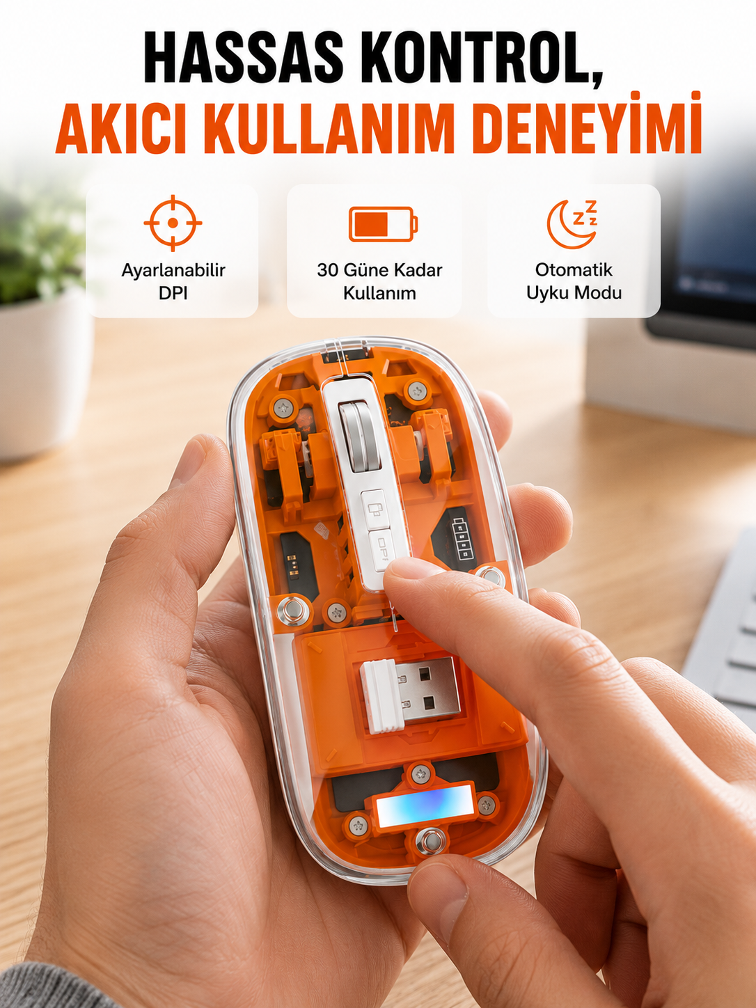 Kablosuz, Sessiz, Ergonomik ve Şarjlı Fare - Gelişmiş Çoklu Cihaz Desteği Yeni Nesil - Lisinya