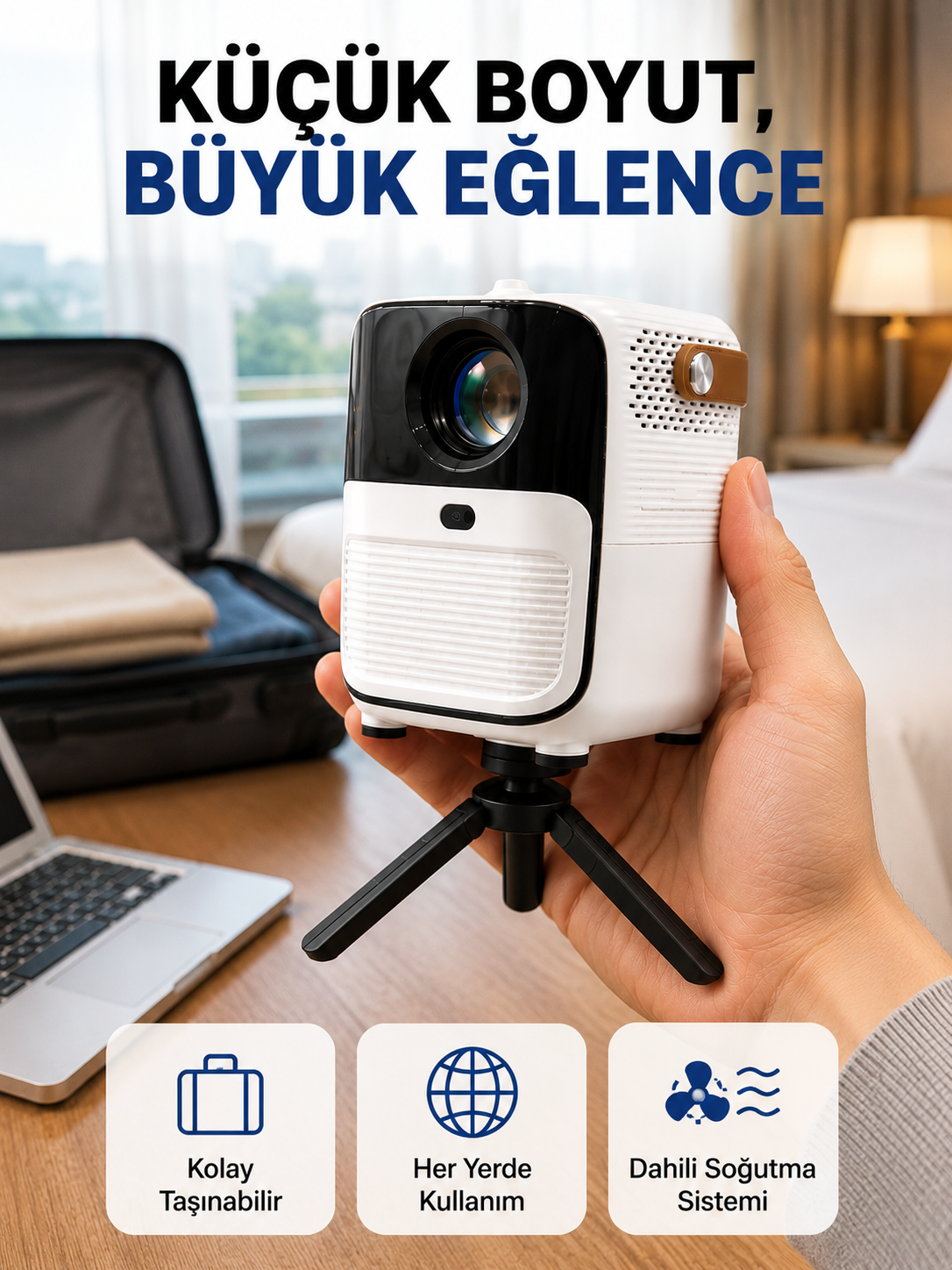 Ultra HD Çözünürlüklü Taşınabilir Projektör – 1920x1080 Piksel Görüntü Kalitesi Yeni Nesil - Lisinya