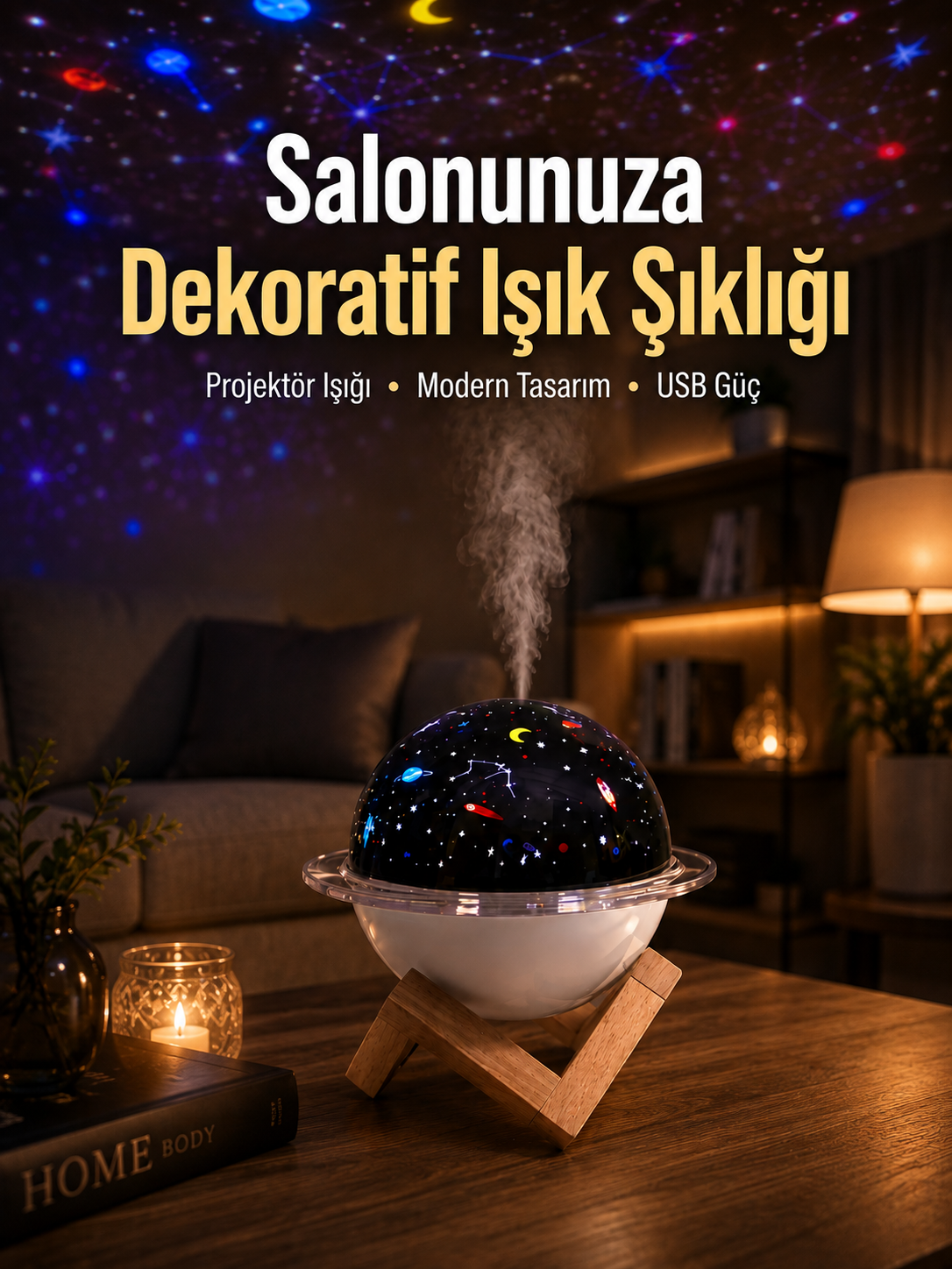 Gece lambası özellikli taşınabilir nemlendirici ve aromaterapi cihazı USB girişli - Lisinya Gece lambası özellikli taşınabilir nemlendirici ve aromaterapi cihazı USB girişli - Lisinya