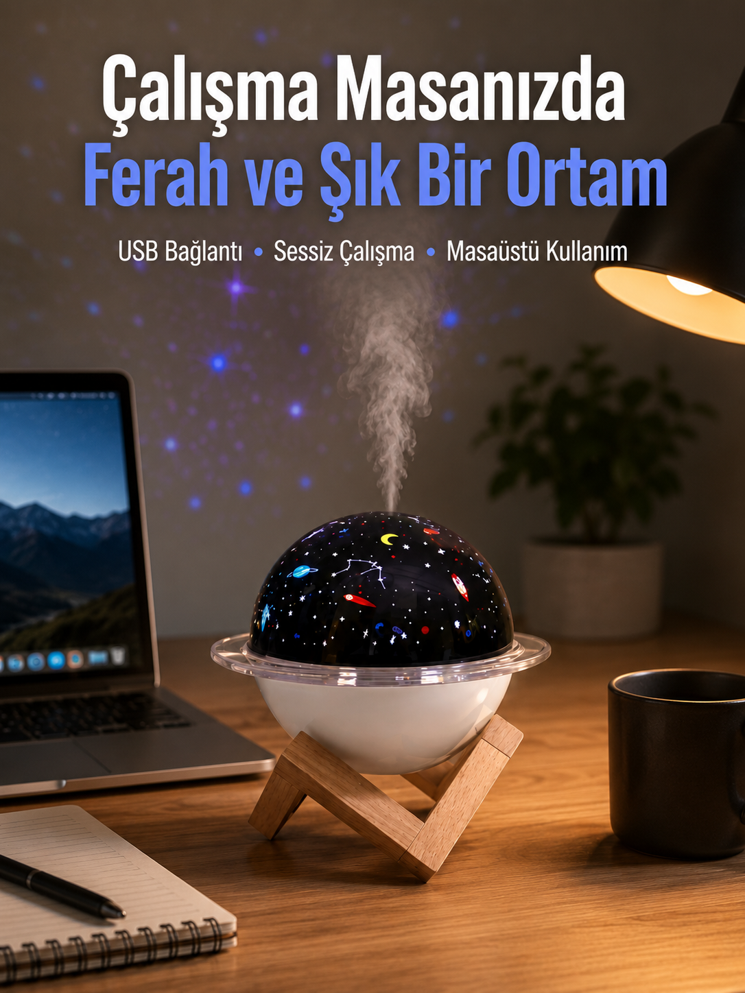 Projektör ışıklı ve aromaterapi destekli taşınabilir nemlendirici cihaz USB bağlantılı - Lisinya Projektör ışıklı ve aromaterapi destekli taşınabilir nemlendirici cihaz USB bağlantılı - Lisinya