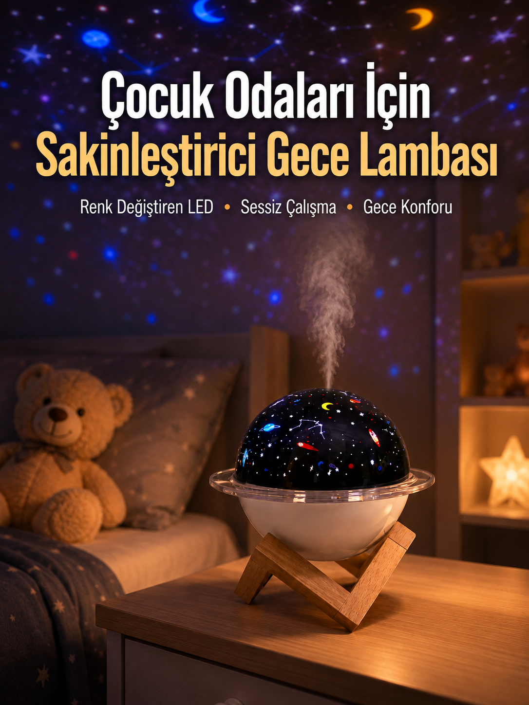 USB ile çalışan projektörlü aromaterapi nemlendirici masaüstü kullanım için uygun - Lisinya