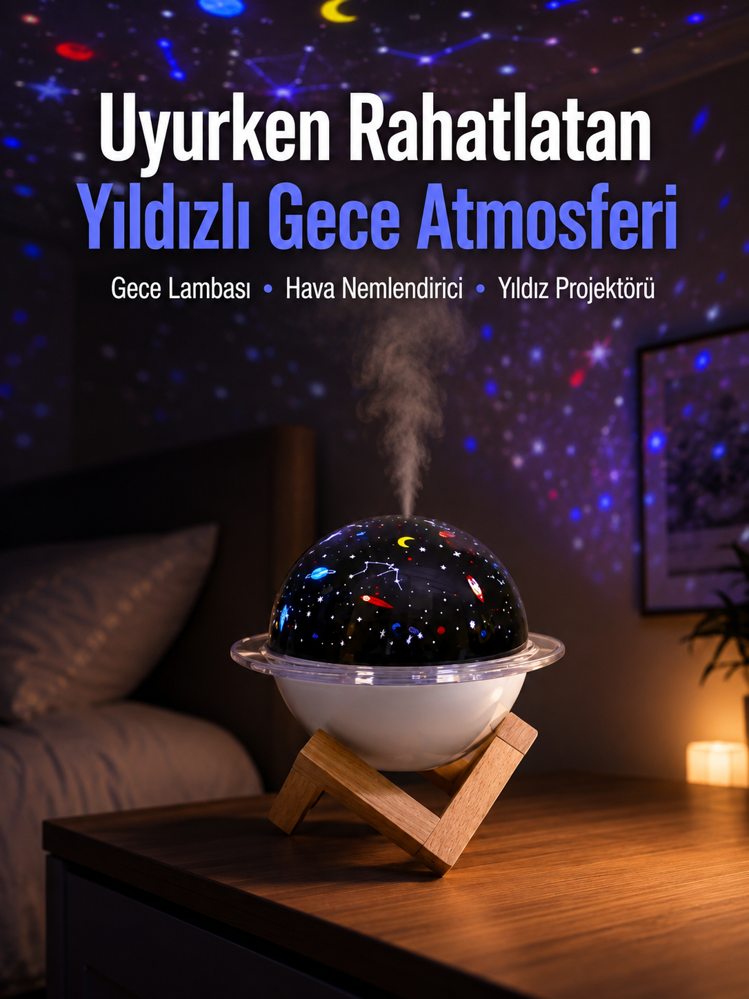 Projektör ışığı bulunan USB bağlantılı mini aromaterapi destekli hava nemlendirici - Lisinya Projektör ışığı bulunan USB bağlantılı mini aromaterapi destekli hava nemlendirici - Lisinya