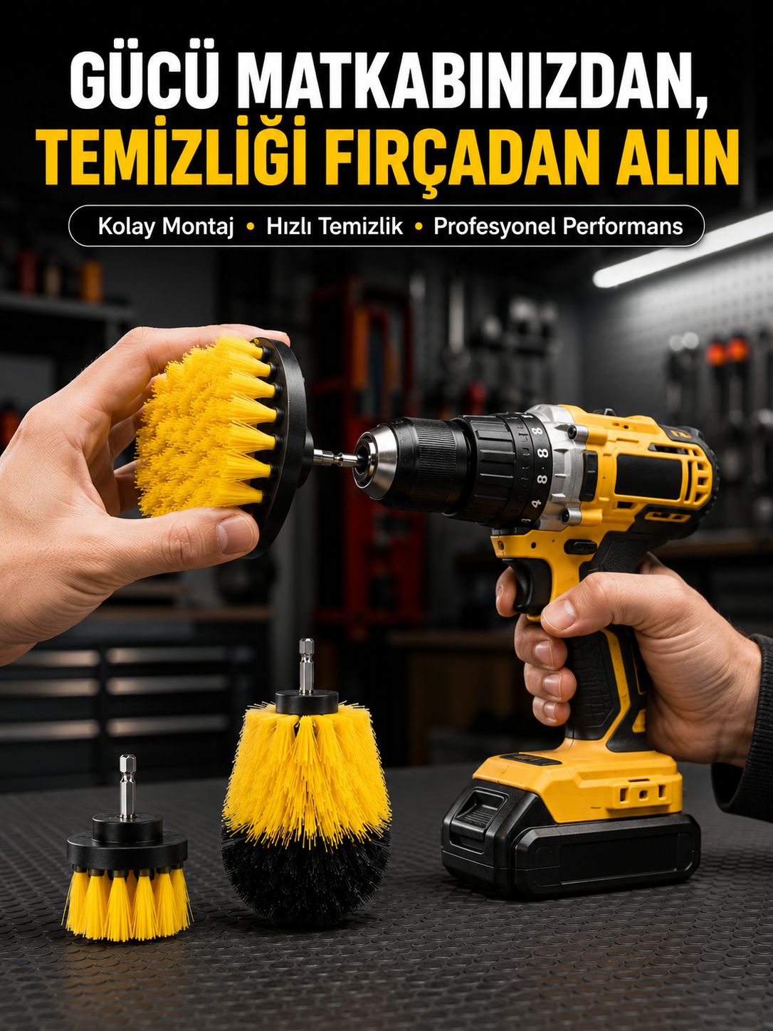 Matkap Uyumlu Temizlik Fırçası Seti 3’lü Çok Amaçlı - Lisinya
