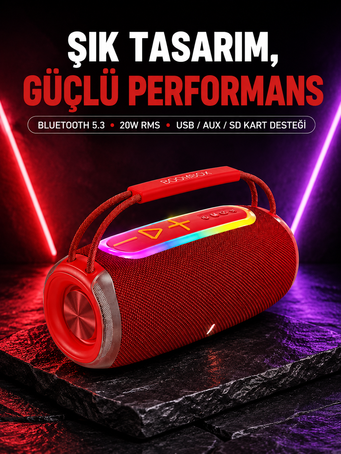 RGB LED Işıklı 20W Taşınabilir Bluetooth Hoparlör IPX6 Suya Dayanıklı - Lisinya