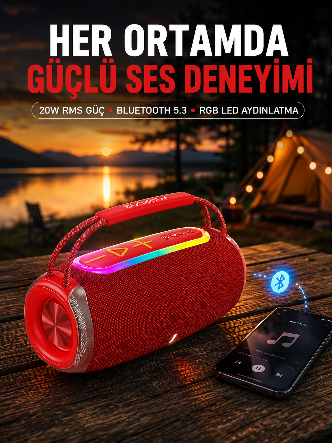 Suya Dayanıklı 20W RGB Hoparlör Bluetooth, USB, SD Kart ve AUX Girişli - Lisinya Suya Dayanıklı 20W RGB Hoparlör Bluetooth, USB, SD Kart ve AUX Girişli - Lisinya