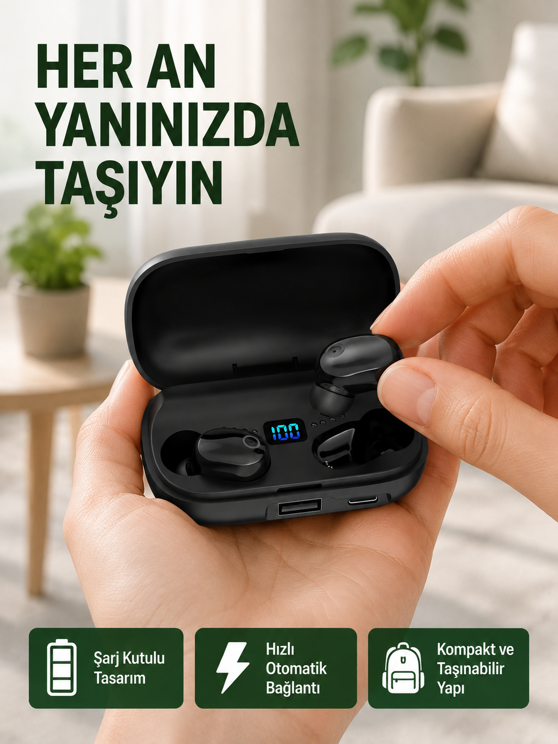22 Kez Şarj İmkanı Sunan A10s TWS Bluetooth Stereo Kulaklık Yeni Nesil - Lisinya