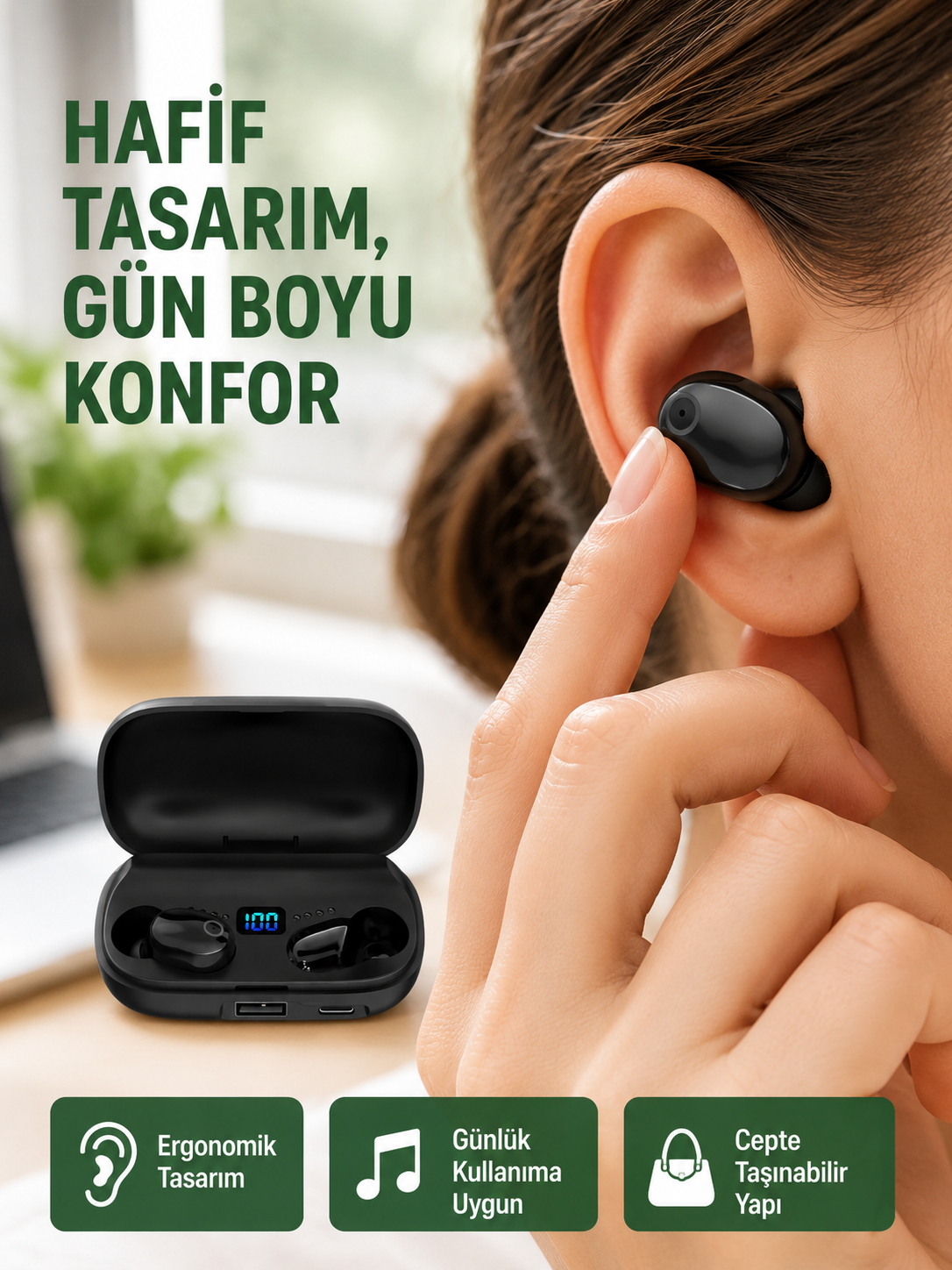 Telefon Şarj Destekli 1800 mAh A10s TWS Kablosuz Kulak İçi Kulaklık Yeni Nesil - Lisinya