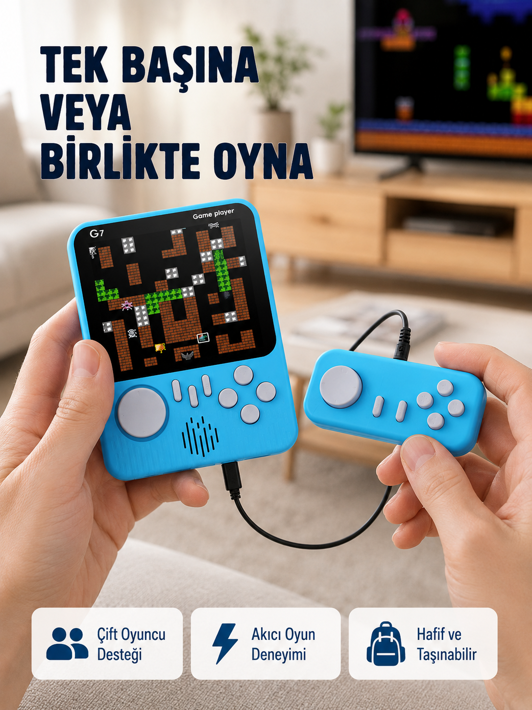 TV Bağlantılı Çift Oyunculu Şarjlı Retro Gamepad Seti - Lisinya