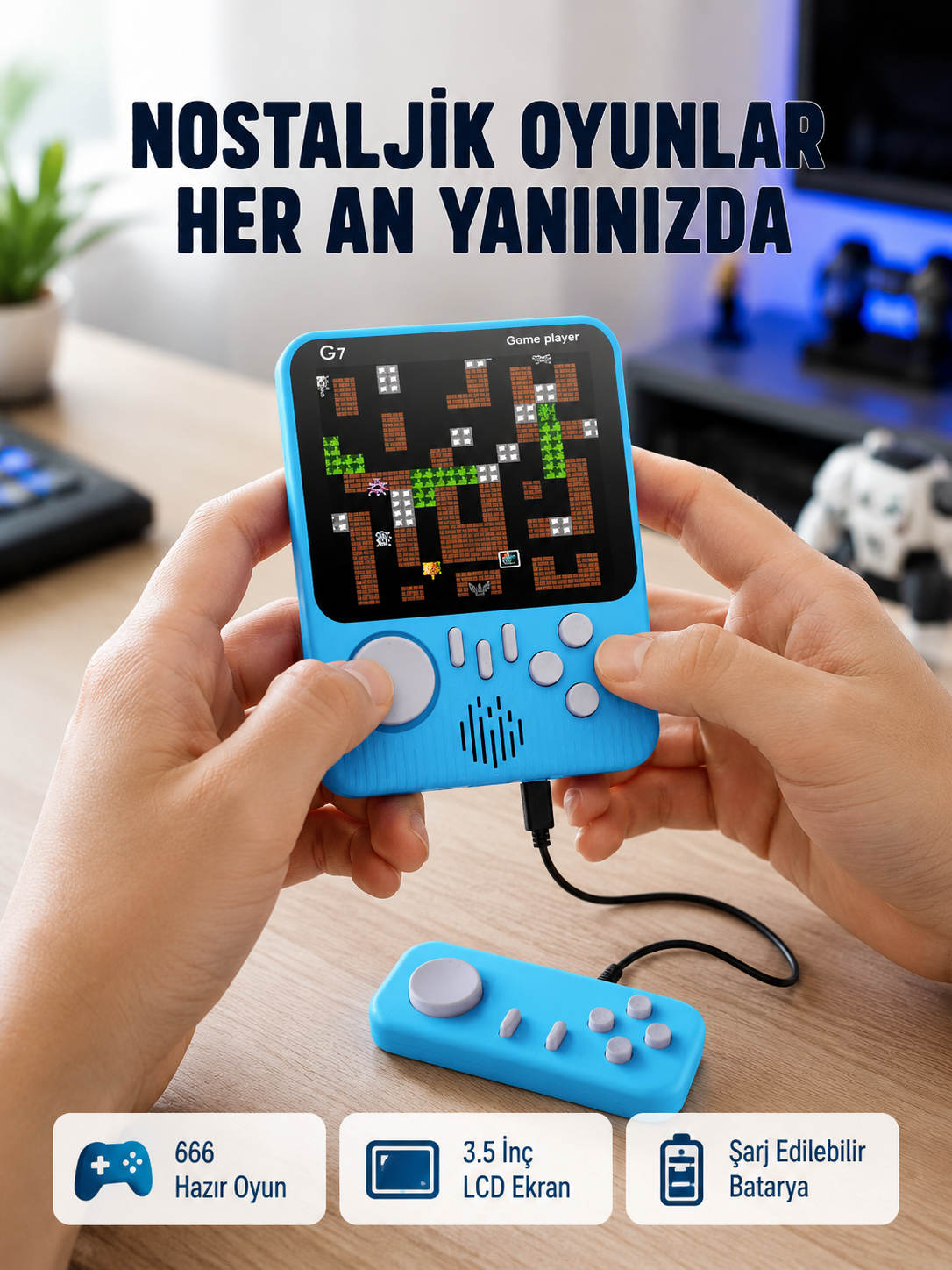 666 Klasik Oyunlu Mini Retro Konsol – Büyük Ekran Desteği - Lisinya