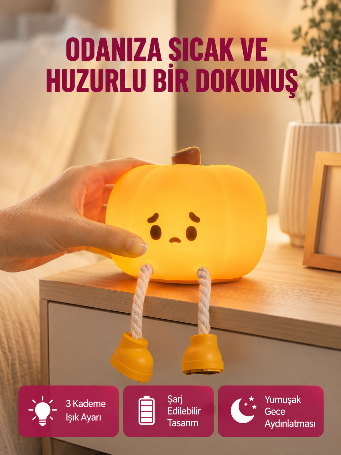 Dekoratif Pumpkin Gece Lambası Şarjlı Dokunmatik LED Işık Yeni Nesil - Lisinya