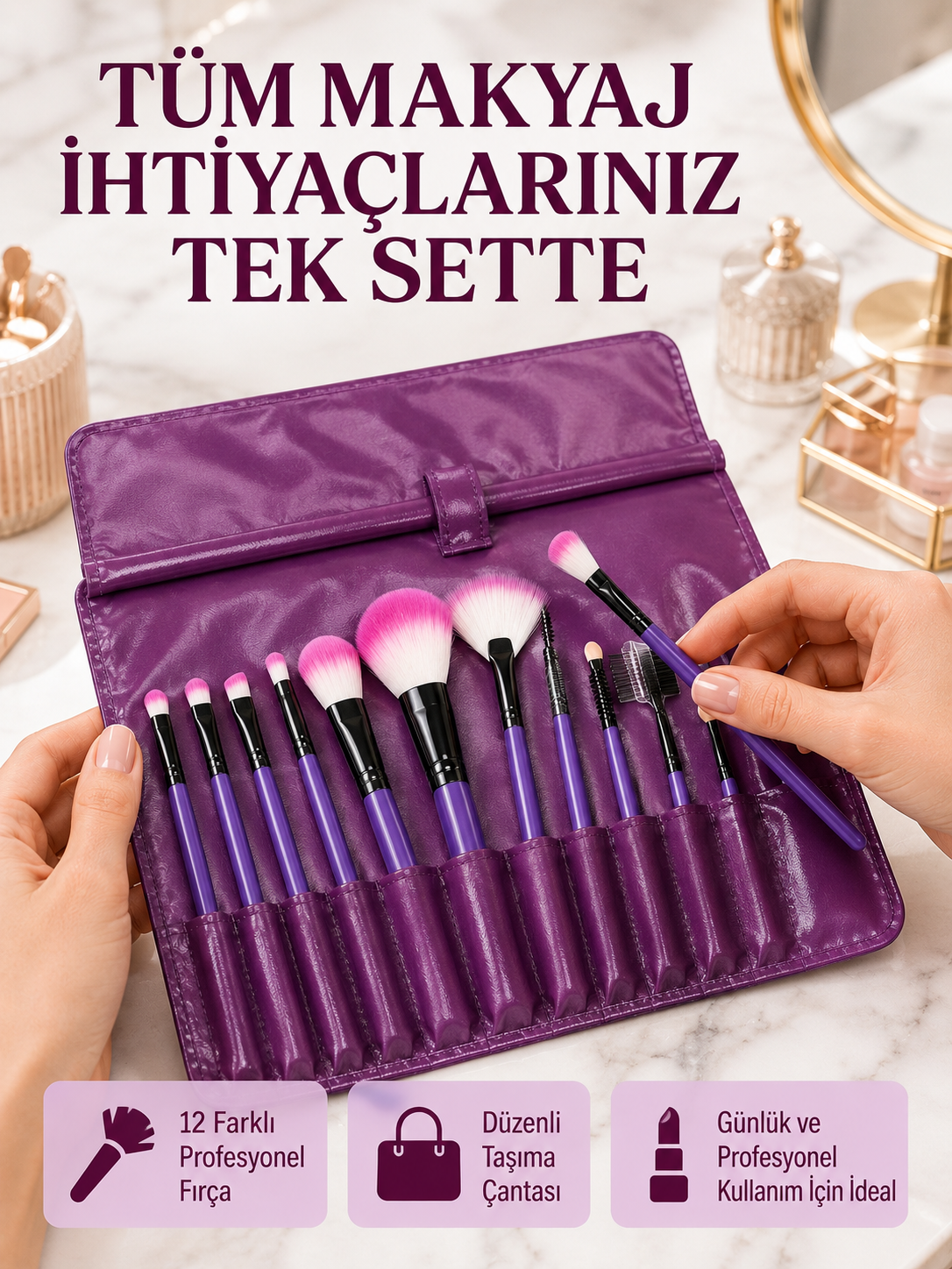 Yumuşak Fiber Kıllardan Oluşan 12'li Makyaj Fırçası Seti Göz Farı Allık ve Kontür İçin - Lisinya Yumuşak Fiber Kıllardan Oluşan 12'li Makyaj Fırçası Seti Göz Farı Allık ve Kontür İçin - Lisinya