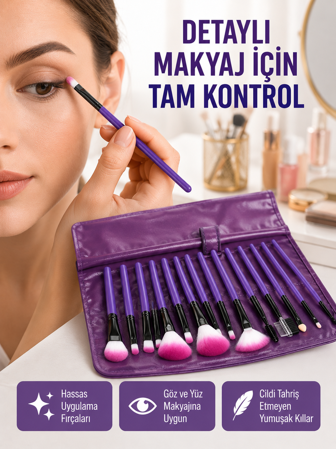 Fondöten, Allık ve Far Uygulamalarına Uygun 12 Parça Makyaj Fırça Takımı Ergonomik Saplı - Lisinya Fondöten, Allık ve Far Uygulamalarına Uygun 12 Parça Makyaj Fırça Takımı Ergonomik Saplı - Lisinya