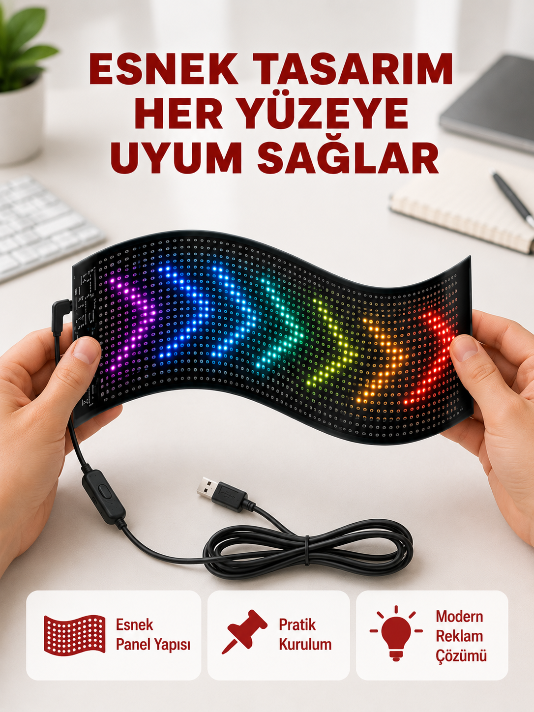 USB Destekli LED Mağaza Tabelası – Renkli RGB Kayan Yazı Paneli - Lisinya