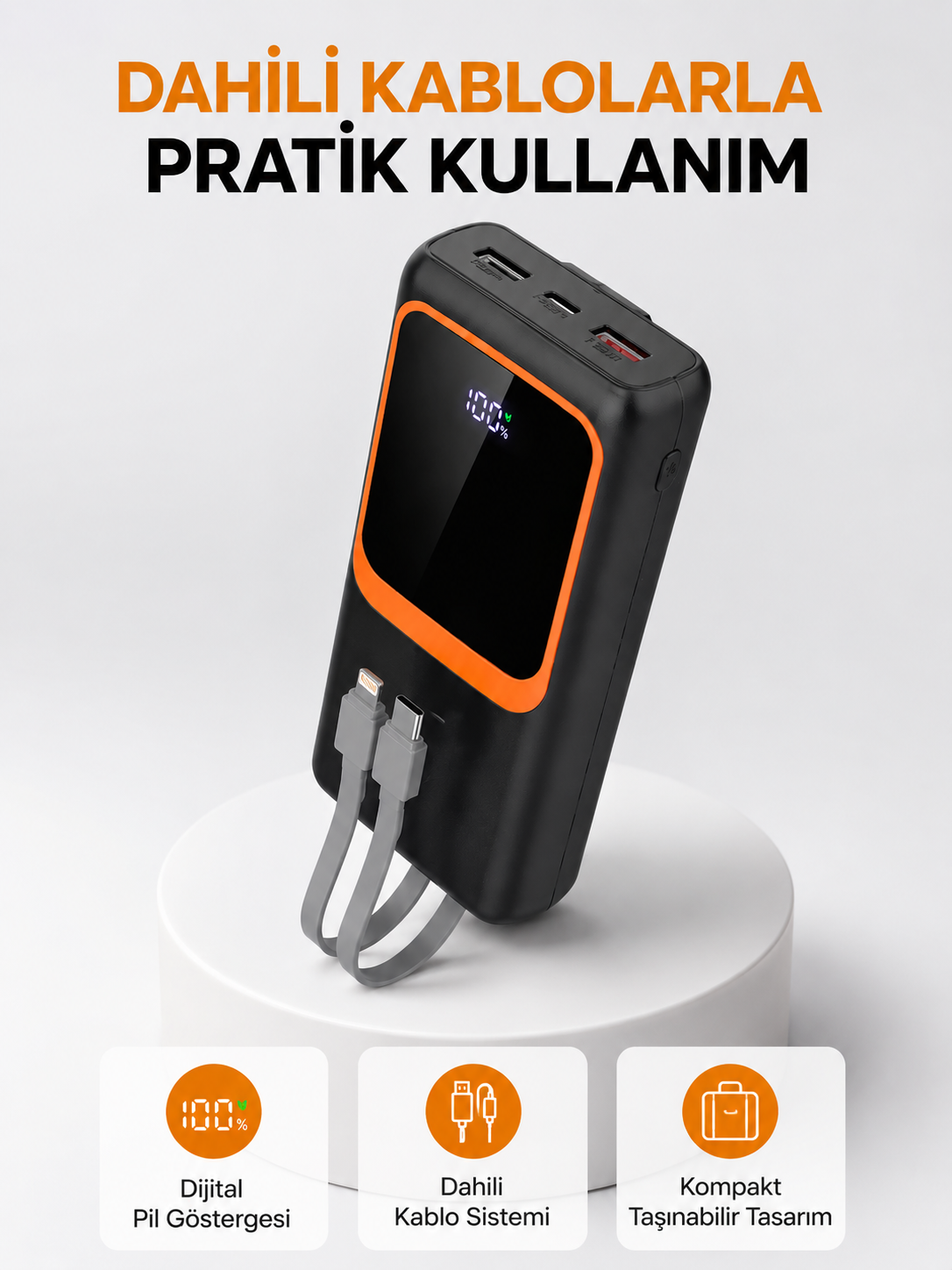 Powerbank 20000 mAh Dijital Ekranlı ve Çok Kablolu Hızlı Şarj Cihazı - Lisinya Powerbank 20000 mAh Dijital Ekranlı ve Çok Kablolu Hızlı Şarj Cihazı - Lisinya
