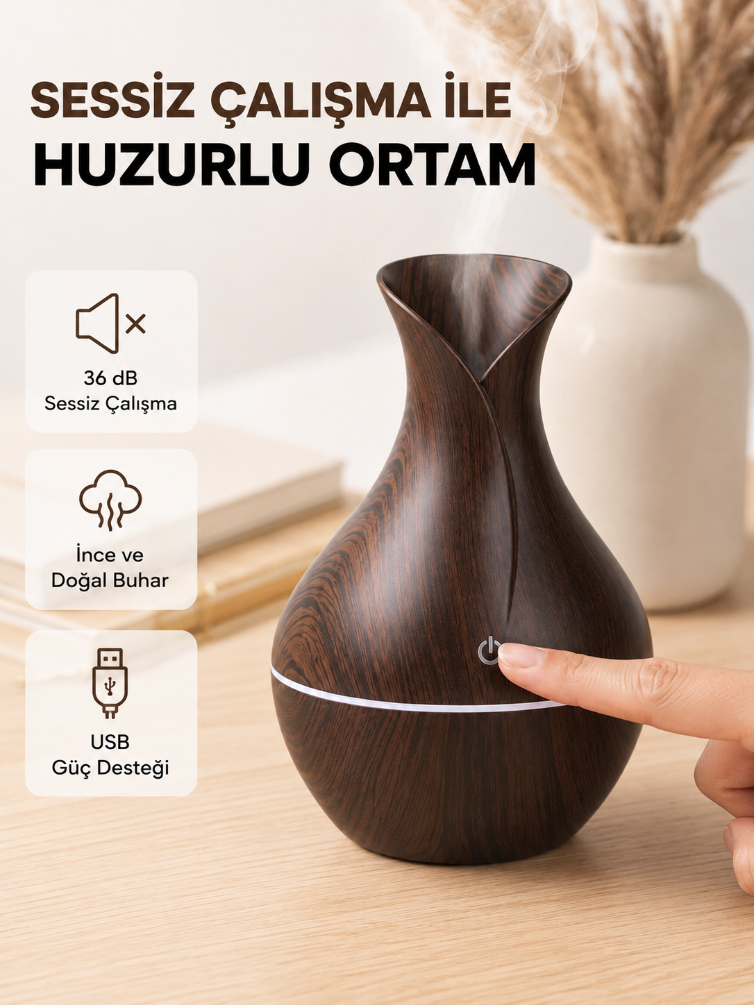 Ahşap Desenli Aromaterapi Difüzör 130 ml Ultrasonik ve 7 Renk LED Işıklı - Lisinya Ahşap Desenli Aromaterapi Difüzör 130 ml Ultrasonik ve 7 Renk LED Işıklı - Lisinya