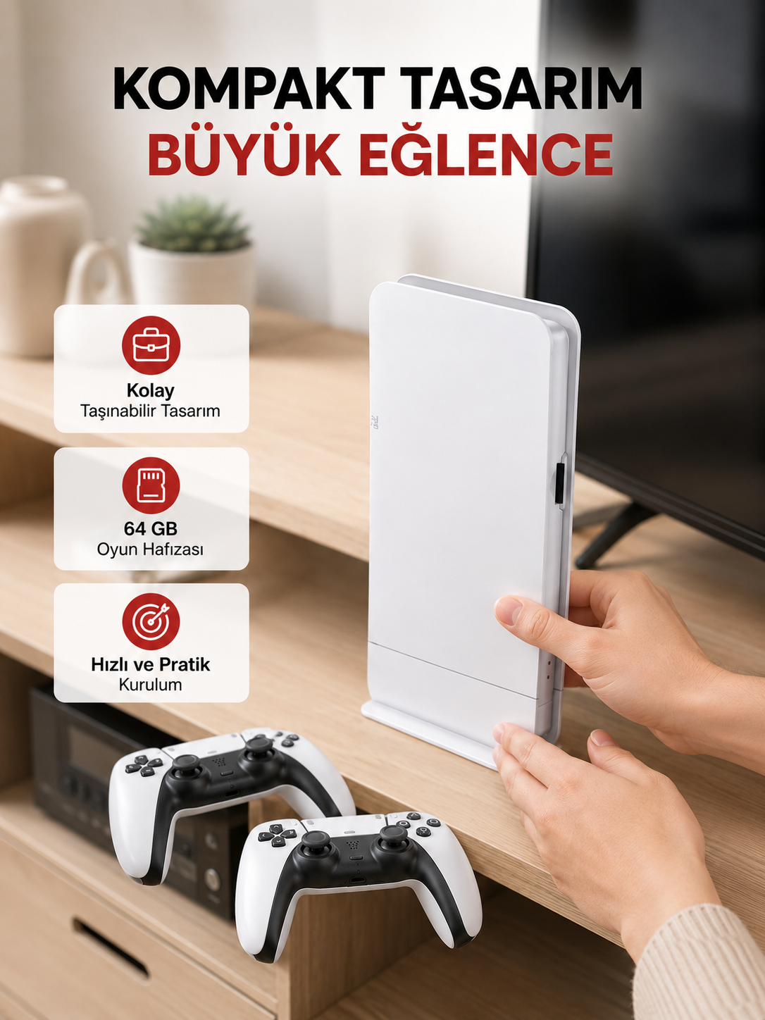 HDMI Çıkışlı Kablosuz 2 Kollu 4K Retro Oyun Kutusu - Lisinya