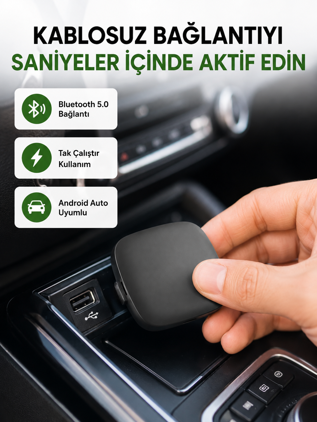 Android Auto Kablosuz Adaptör Bluetooth 5.0 ve 5.8GHz WiFi Destekli Yeni Nesil - Lisinya Android Auto Kablosuz Adaptör Bluetooth 5.0 ve 5.8GHz WiFi Destekli Yeni Nesil - Lisinya