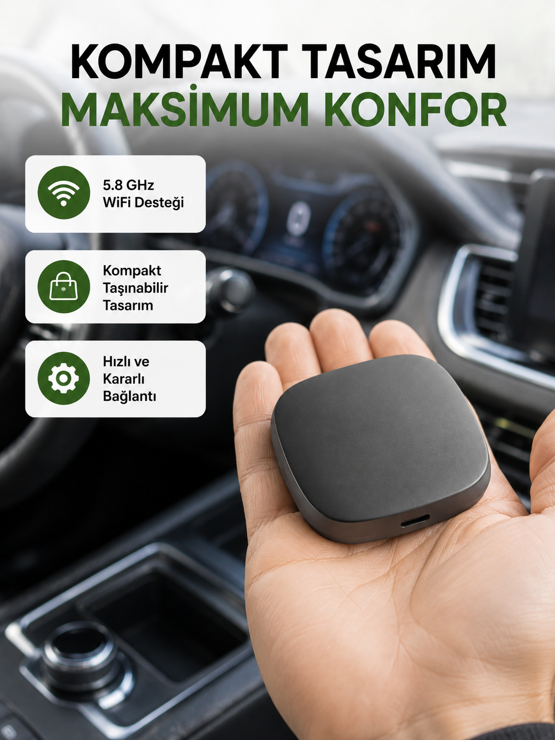 Android Auto Kablosuz Dönüştürücü Hızlı Eşleşme ve Sesli Asistan Destekli Yeni Nesil - Lisinya Android Auto Kablosuz Dönüştürücü Hızlı Eşleşme ve Sesli Asistan Destekli Yeni Nesil - Lisinya