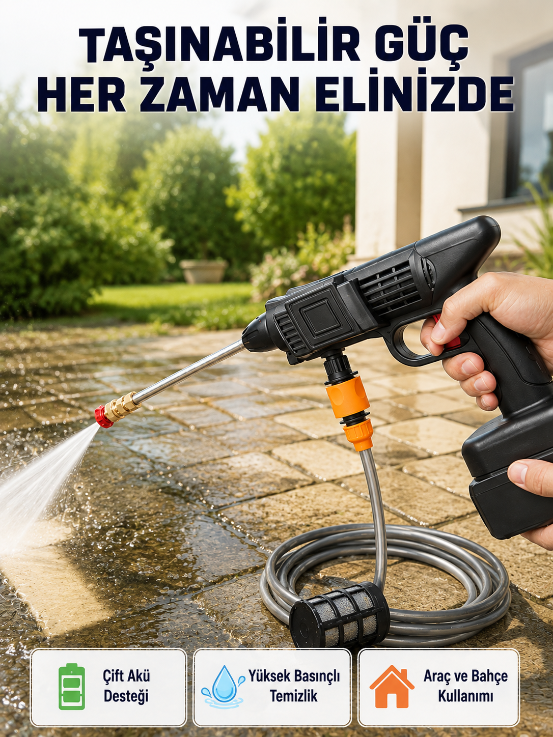 21V Akülü Basınçlı Yıkama Makinesi Çift Akülü ve Hızlı Şarj Özellikli - Lisinya 21V Akülü Basınçlı Yıkama Makinesi Çift Akülü ve Hızlı Şarj Özellikli - Lisinya
