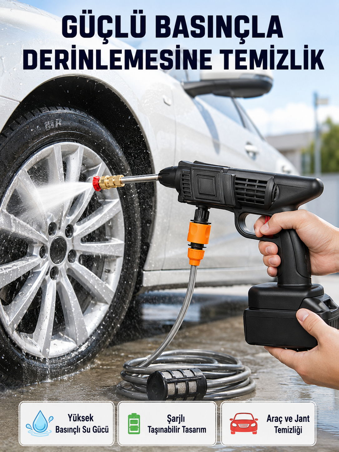 Taşınabilir Akülü Araba Yıkama Makinesi 1.7 MPa Basınçlı ve Ergonomik Tasarımlı - Lisinya