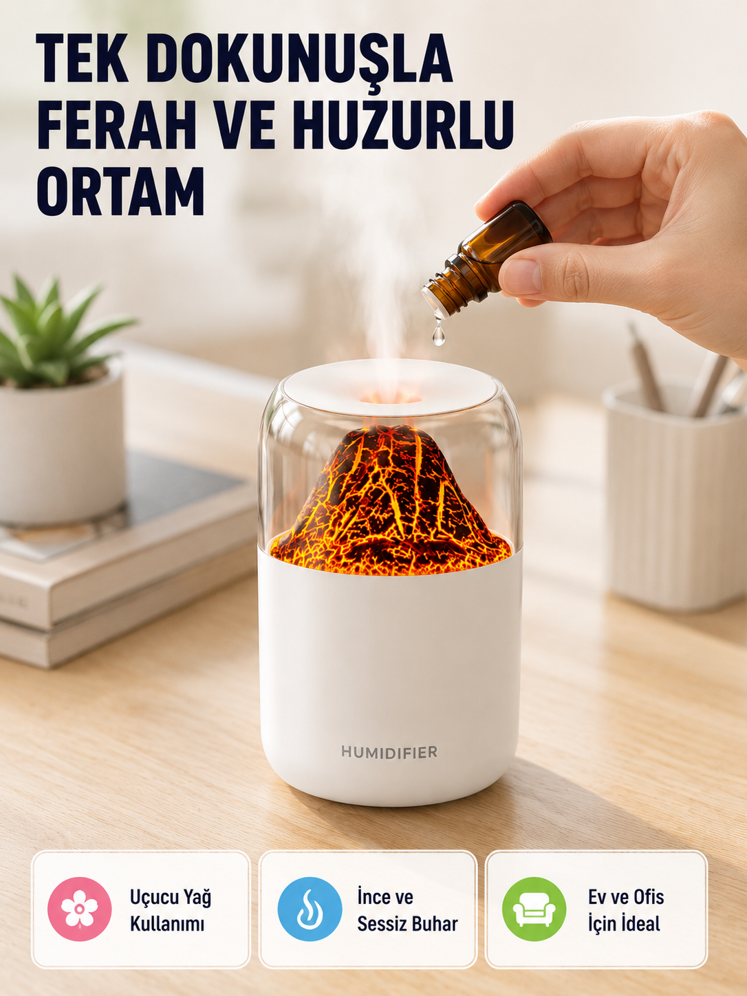 Ultrasonik Alev Efektli Aromaterapi Difüzörü USB Şarjlı ve Otomatik Kapanma Özellikli - Lisinya Ultrasonik Alev Efektli Aromaterapi Difüzörü USB Şarjlı ve Otomatik Kapanma Özellikli - Lisinya