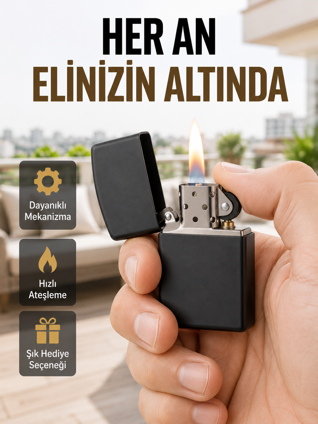 Metal Gövdeli Tasarım Çakmak Mat Yüzeyli ve Ergonomik Tutma Özellikli - Lisinya