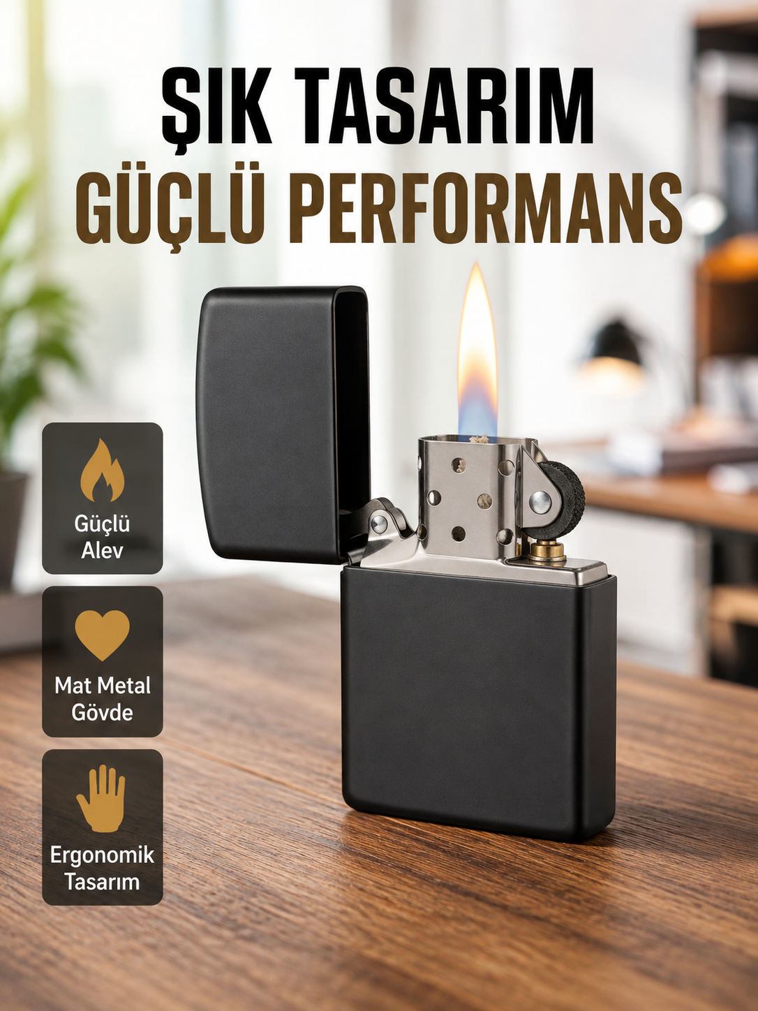 Tasarım Metal Çakmak Minimal Mat Yüzeyli ve Şık Görünümlü - Lisinya