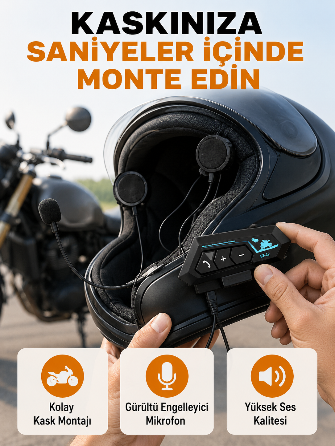 BT22 Kask İçi Bluetooth Kulaklık Hızlı Eşleşme ve Gürültü Önleyici Mikrofon Yeni Nesil - Lisinya BT22 Kask İçi Bluetooth Kulaklık Hızlı Eşleşme ve Gürültü Önleyici Mikrofon Yeni Nesil - Lisinya