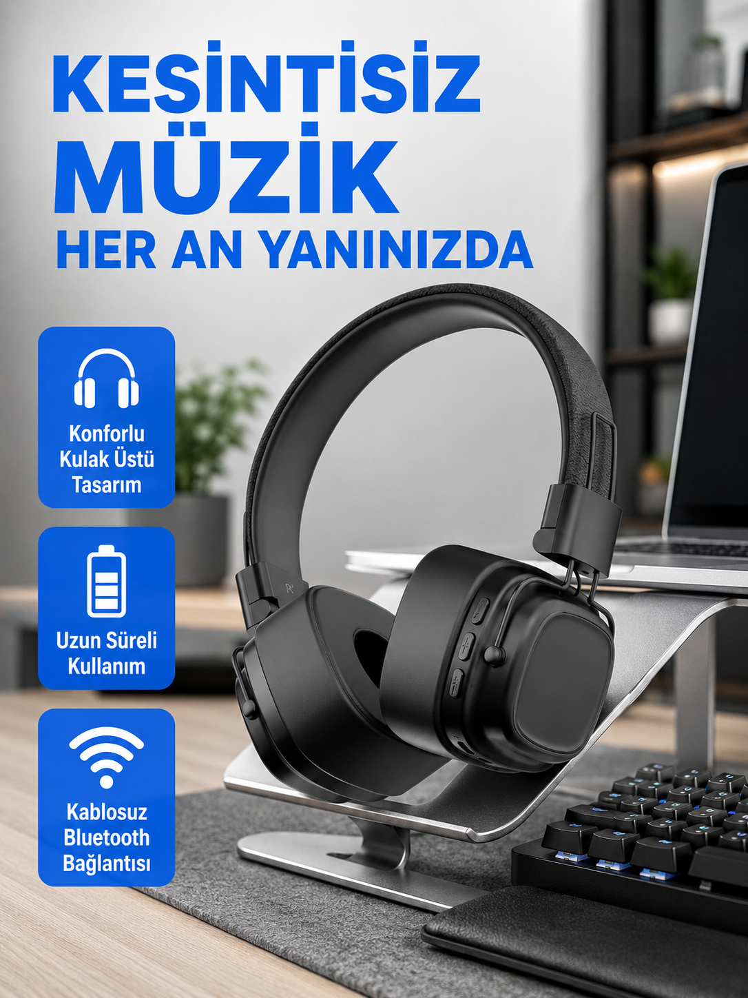 Bluetooth Kablosuz Kulak Üstü Kulaklık Katlanabilir Konforlu ve Şık Tasarımlı - Lisinya Bluetooth Kablosuz Kulak Üstü Kulaklık Katlanabilir Konforlu ve Şık Tasarımlı - Lisinya