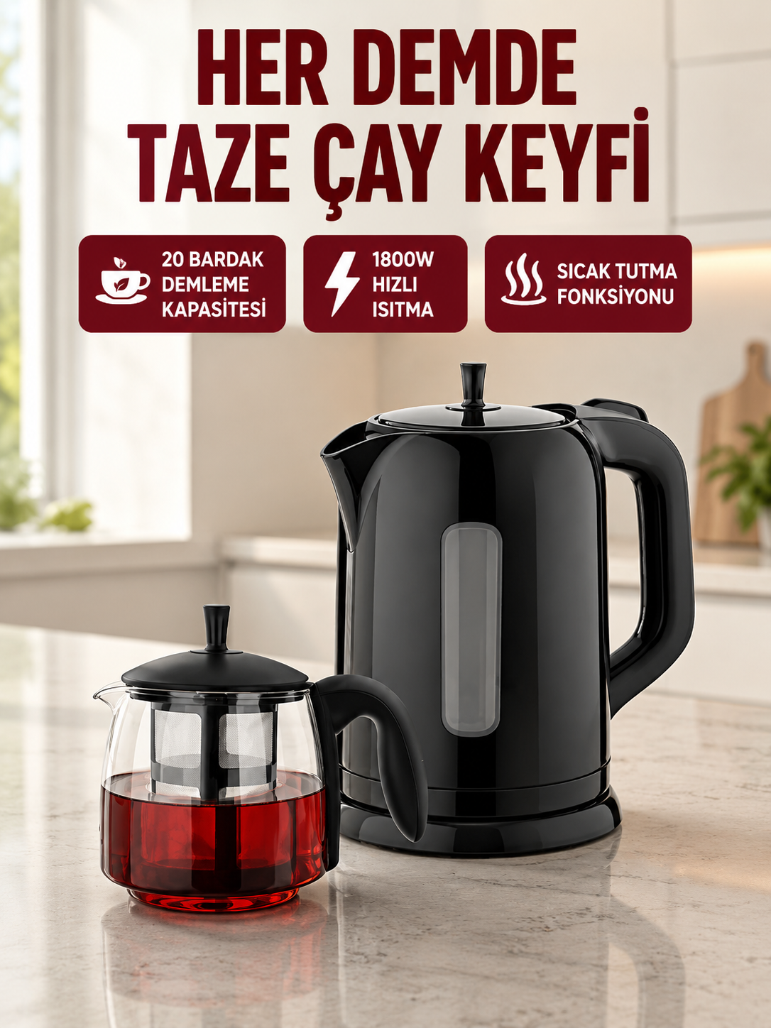Çaycı Cam Demlikli 1800W Güçlü ve Sıcak Tutmalı Elektrikli Çay Makinesi - Lisinya Çaycı Cam Demlikli 1800W Güçlü ve Sıcak Tutmalı Elektrikli Çay Makinesi - Lisinya