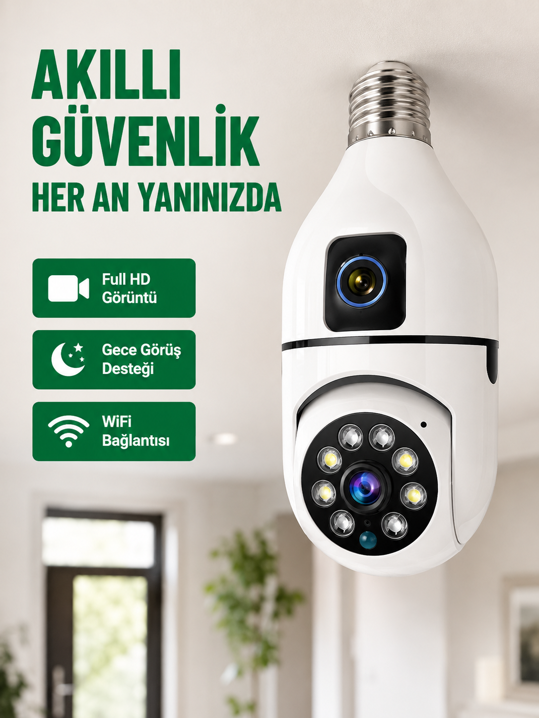 WiFi Ampul Güvenlik Kamerası 1080P Full HD Gece Görüşlü ve Hareket Algılamalı - Lisinya WiFi Ampul Güvenlik Kamerası 1080P Full HD Gece Görüşlü ve Hareket Algılamalı - Lisinya