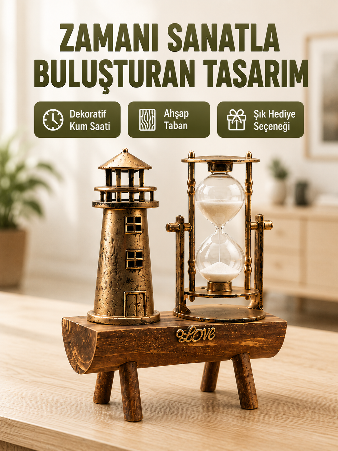 Vintage Kum Saati + Deniz Feneri Modeli – Ahşap Gövdeli Masa Üstü Dekor Yeni Nesil - Lisinya Vintage Kum Saati + Deniz Feneri Modeli – Ahşap Gövdeli Masa Üstü Dekor Yeni Nesil - Lisinya