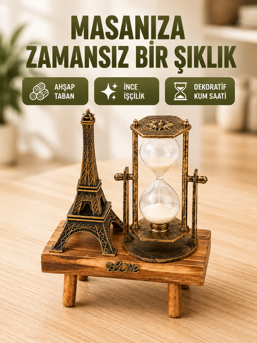 Ev, Ofis ve Kafeler İçin Retro Ahşap Kum Saati Dekorasyonu - Lisinya
