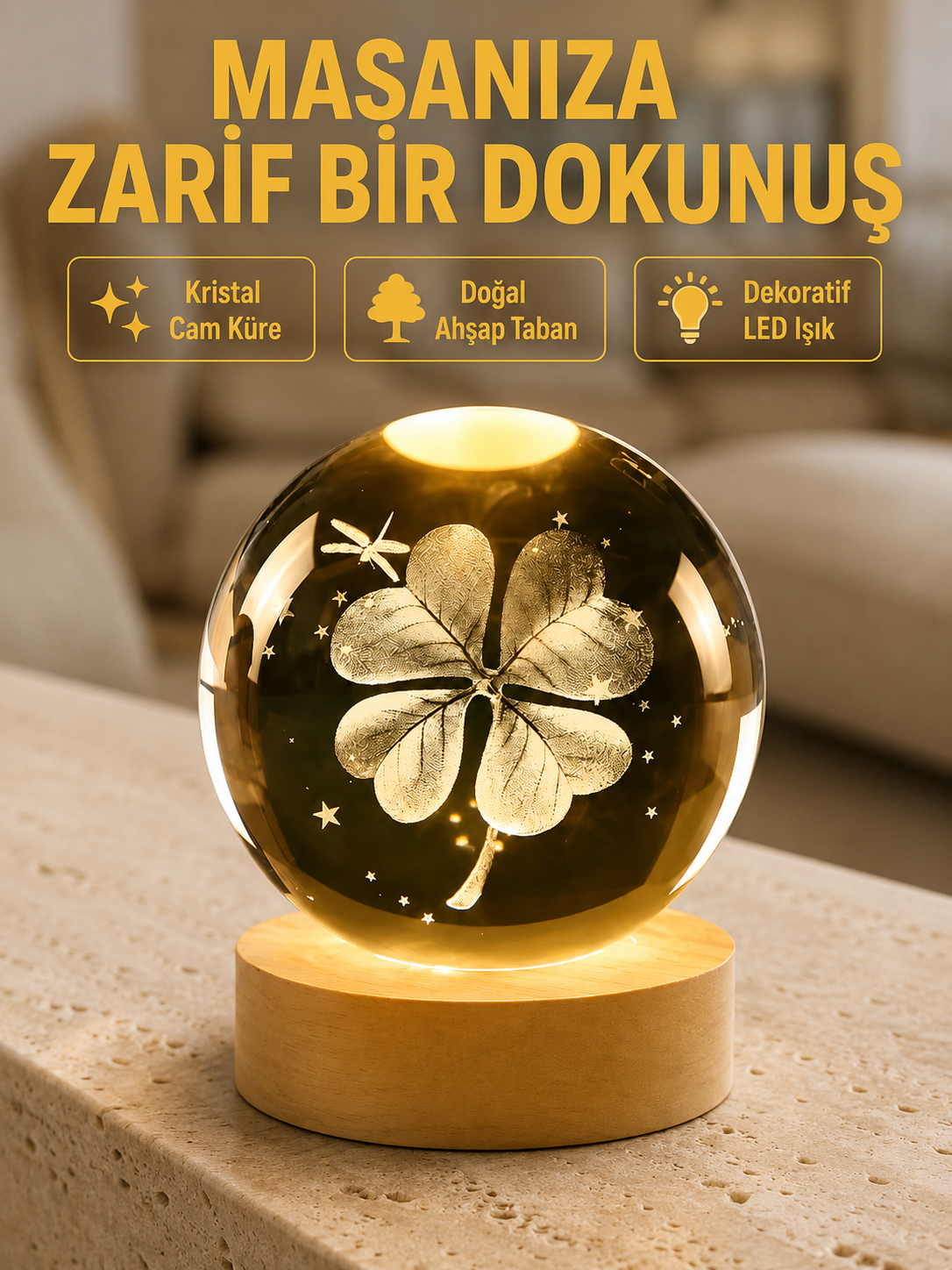 Bitki Temalı LED Işıklı Cam Küre Ahşap Standlı Modern Gece Lambası - Lisinya Bitki Temalı LED Işıklı Cam Küre Ahşap Standlı Modern Gece Lambası - Lisinya