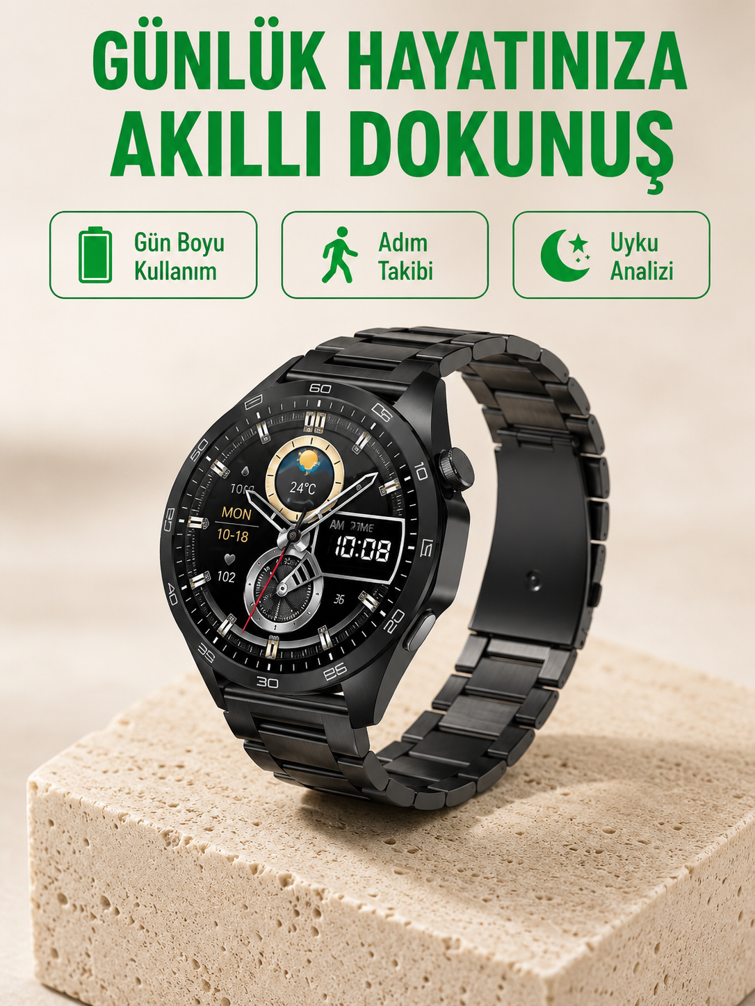 Bluetooth Akıllı Saat – Nabız, Adım Sayar, Uyku Takibi ve Spor Modlarıyla Akıllı Yaşam Asistanı - Lisinya