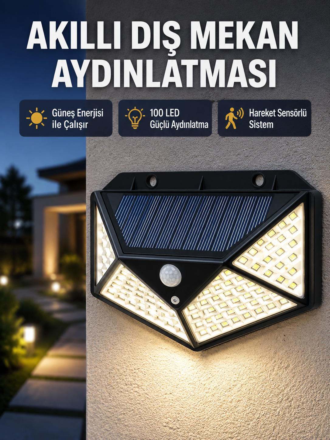 Solar Güçlü 100 LED Bahçe Lambası – Enerji Tasarruflu, Suya Dayanıklı ve Geniş Açılı Işık - Lisinya