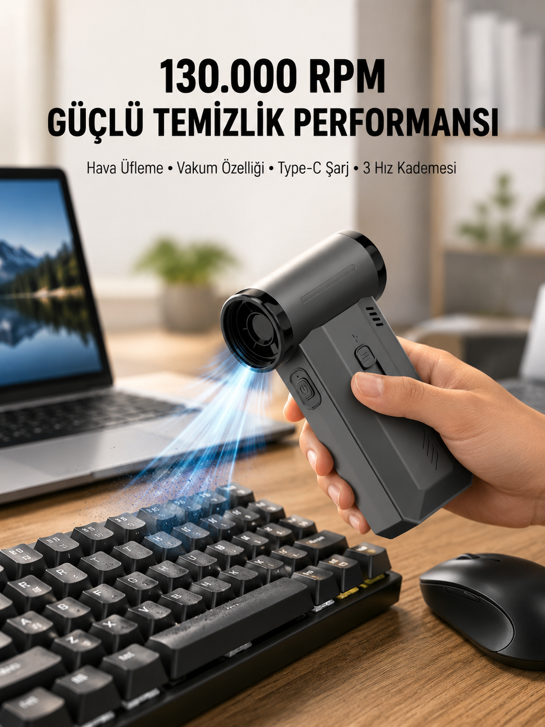 130000 RPM Çok Fonksiyonlu Şarjlı Hava Üfleme ve Vakum Temizlik Cihazı - Lisinya 130000 RPM Çok Fonksiyonlu Şarjlı Hava Üfleme ve Vakum Temizlik Cihazı - Lisinya