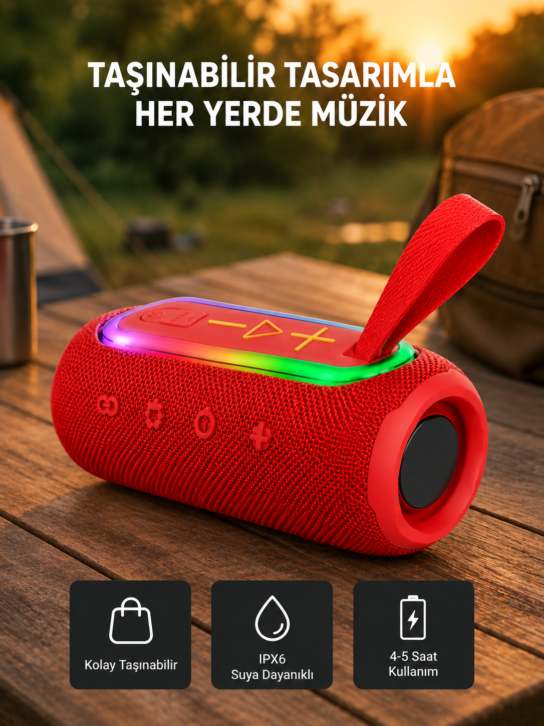 Taşınabilir Mini Bluetooth Hoparlör Güçlü Ses ve Şık Kırmızı Tasarım - Lisinya