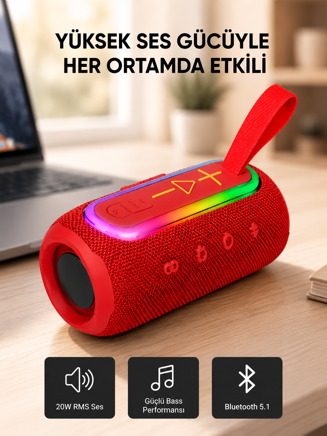 Mavi Taşınabilir Bluetooth Hoparlör Kompakt Tasarım ve Güçlü Ses - Lisinya