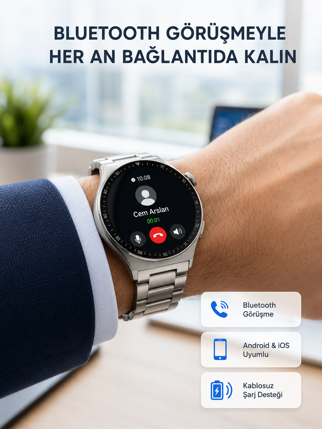 Akıllı Saat NFC – Bluetooth Arama ve Kablosuz Şarj Özellikli - Lisinya