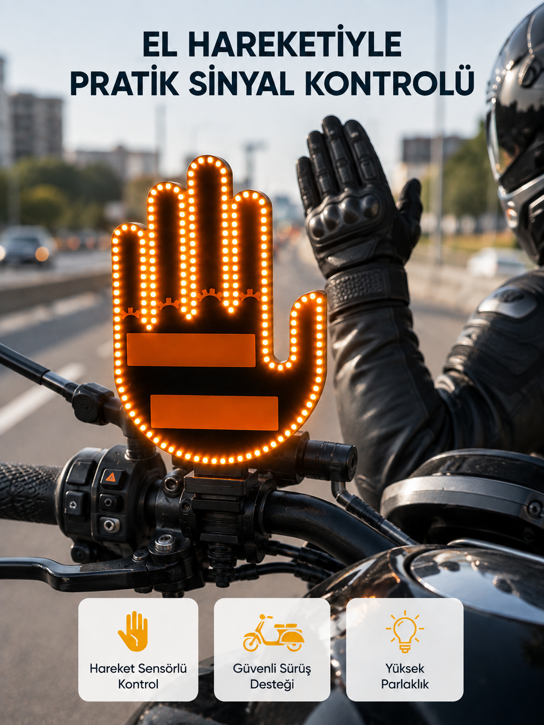 176 LED Amber Renkli El Hareketiyle Kontrol Edilen Motosiklet Dönüş Sinyali - Lisinya