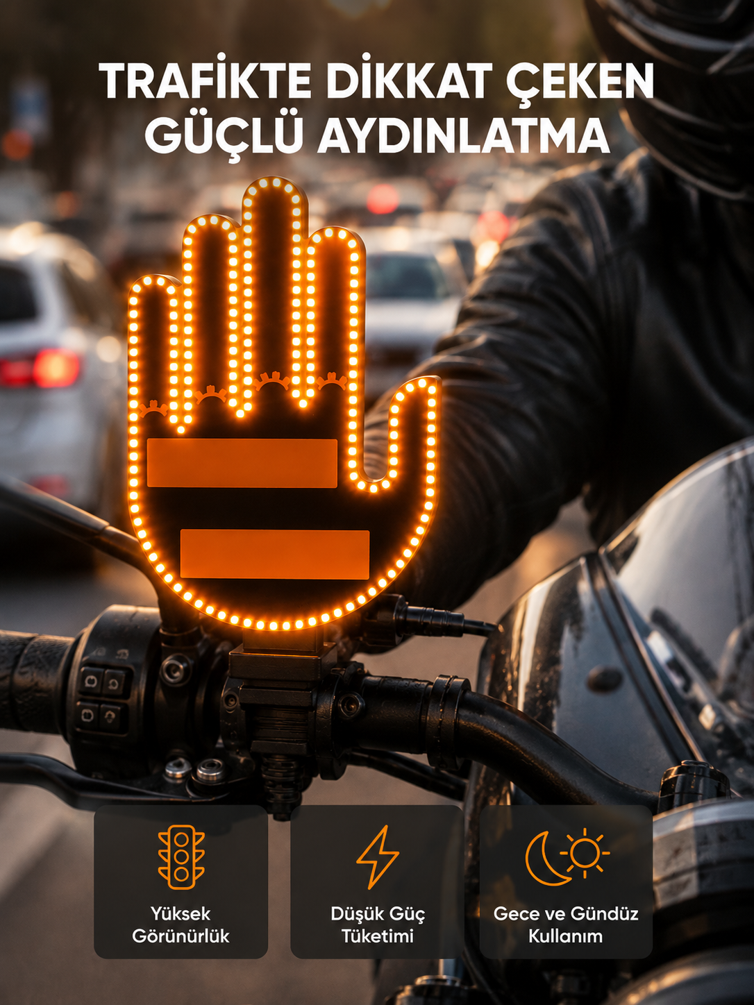176 LED’li Amber Trafik Uyumlu Sinyal Işığı – El Hareketiyle Kontrol - Lisinya