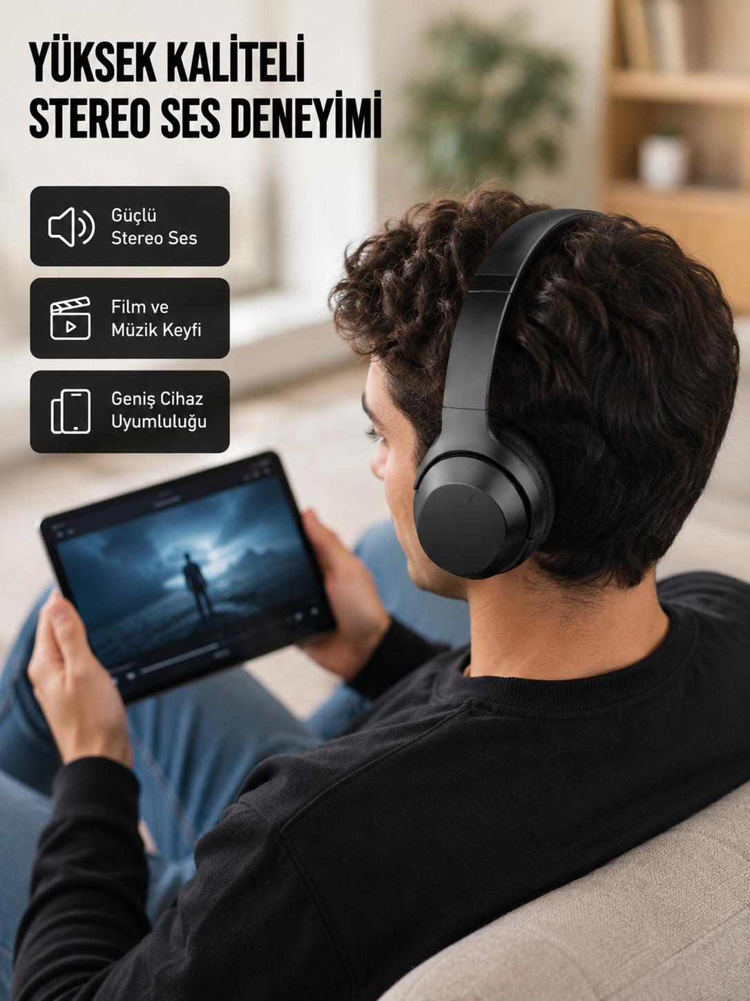 Bluetooth 5.0 Siyah Kablosuz Kulaklık 18 Saat Batarya Katlanabilir Tasarım Yeni Nesil - Lisinya Bluetooth 5.0 Siyah Kablosuz Kulaklık 18 Saat Batarya Katlanabilir Tasarım Yeni Nesil - Lisinya