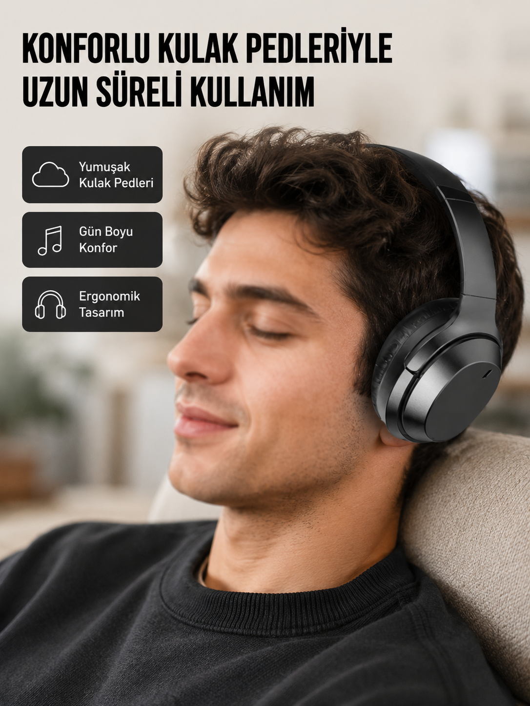 Kablosuz Bluetooth Kulaklık 5.0 18 Saat Kullanım Dinamik Sürücü Siyah Yeni Nesil - Lisinya