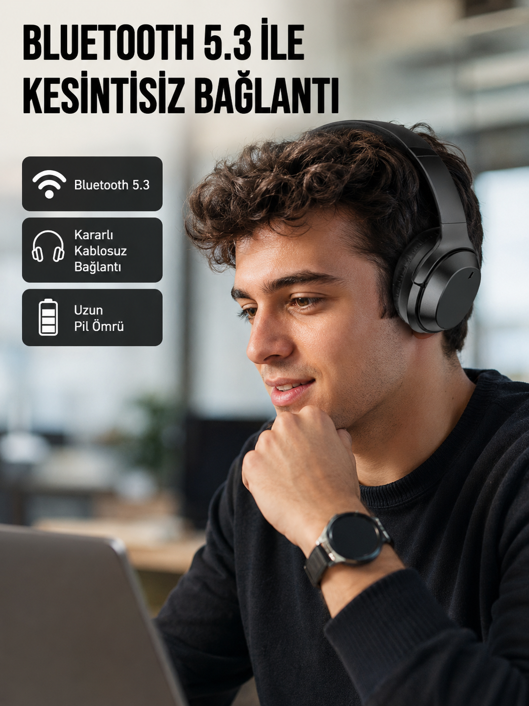 Siyah Kablosuz Bluetooth Kulaklık 300 mAh Hızlı Şarj Katlanabilir Pedli Yeni Nesil - Lisinya Siyah Kablosuz Bluetooth Kulaklık 300 mAh Hızlı Şarj Katlanabilir Pedli Yeni Nesil - Lisinya