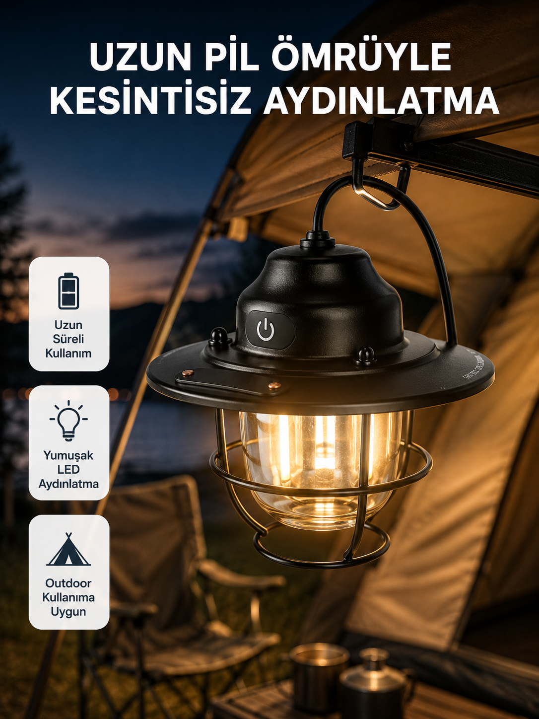 Outdoor Retro Kamp Işığı Uzun Ömürlü Pil Taşınabilir Suya Dayanıklı - Lisinya