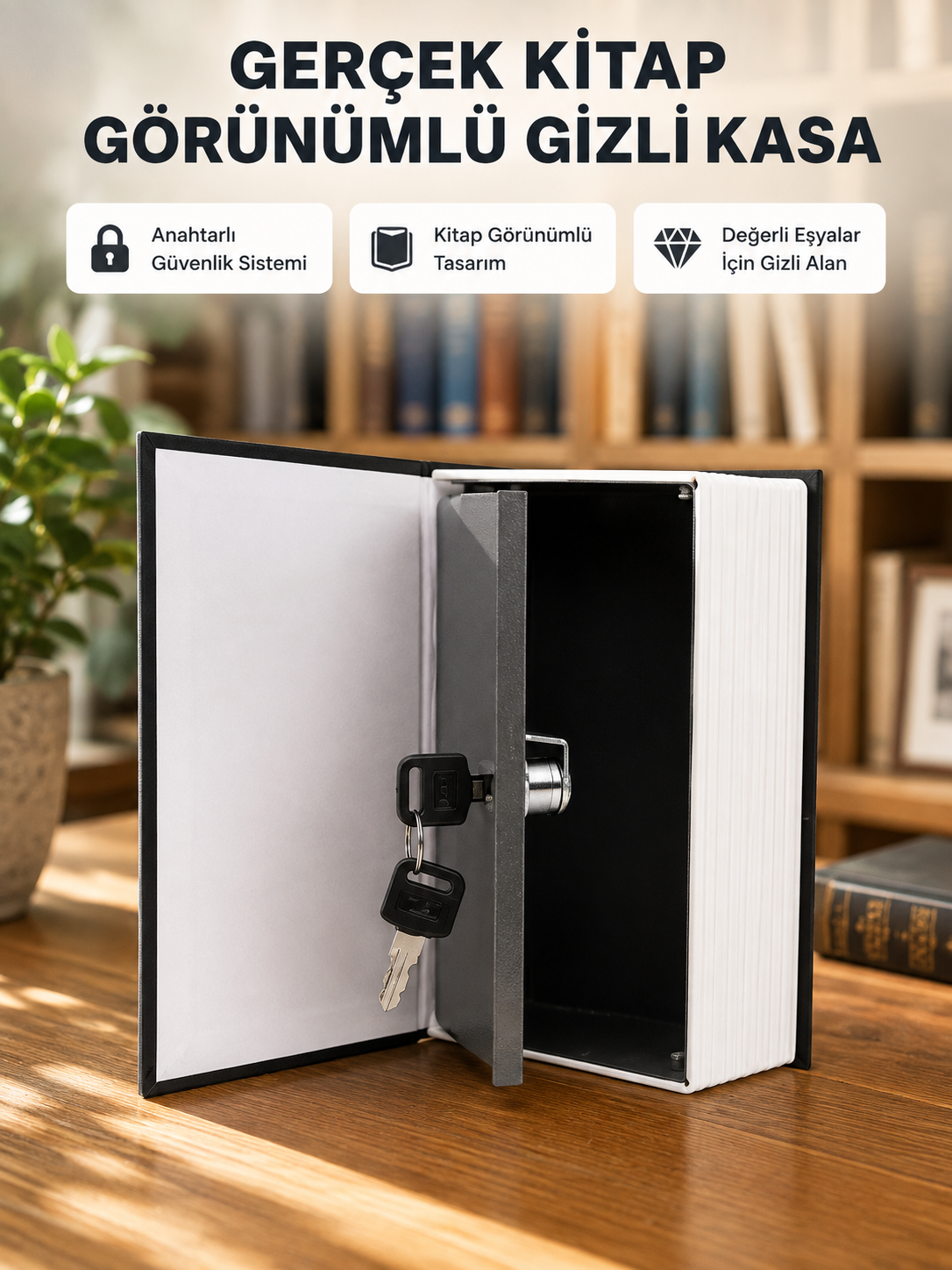 Sözlük Görünümlü Gizli Kitap Kasa – Anahtarlı Metal İç Kasa, Kompakt Boyut, Şık ve Güvenli Tasarım - Lisinya