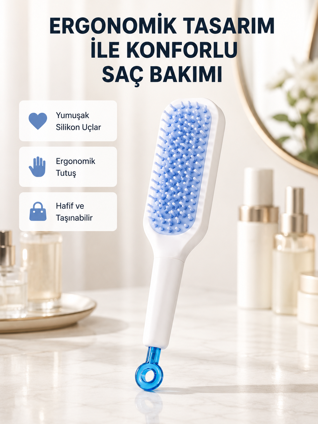 Pratik Mekanizmalı Saç Tarağı – Kendi Kendini Temizler, Taşınabilir - Lisinya